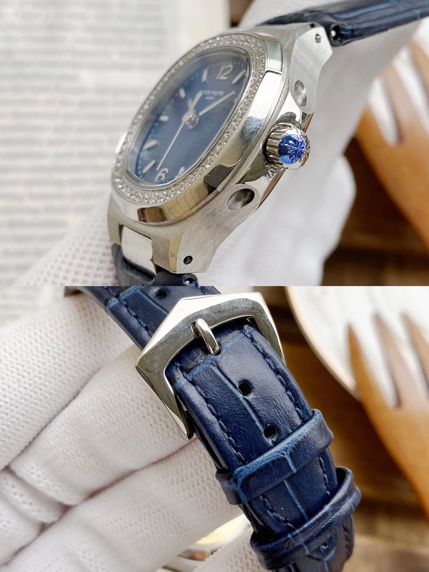 【Foreign trade import】💰2400! PATEK PHILIPPE [Patek Philippe] Nautilus Goddess Simple Three-hand Watch has a unique and charming design. It is a sublimation of perfect craftsmanship and is an exclusive watch for women. Equipped with a fully automatic mechanical movement, 316 stainless steel case, strap, and original pin buckle. Extreme luxury watch, 18K white gold Swarovski diamonds, crystal mirror, 50 meters waterproof, strong luminous, strong luminous, size: 35mm thick 11mm